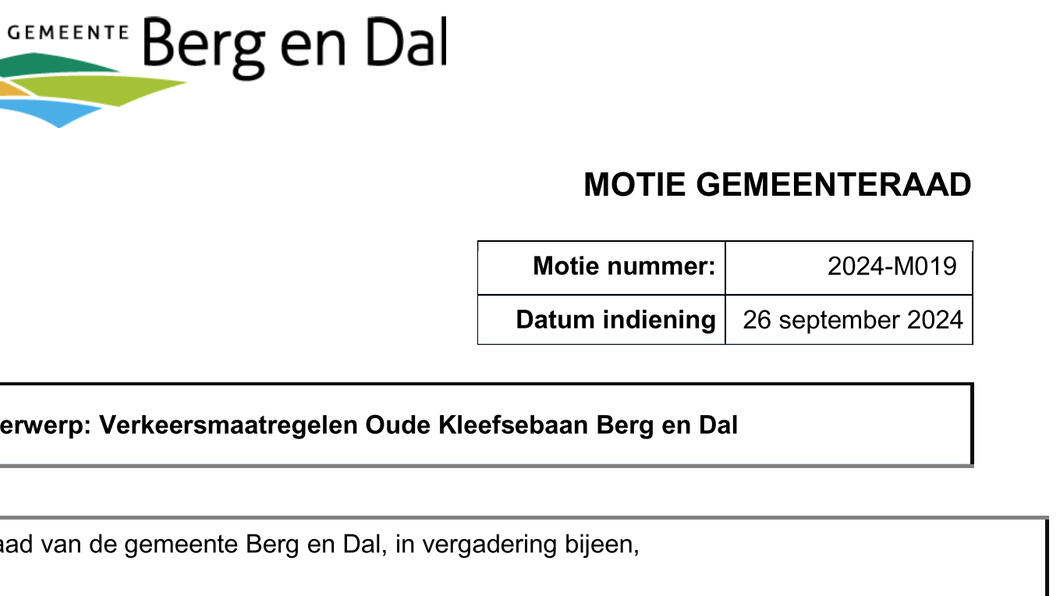 Motie verkeersmaatregelen Oude Kleefsebaan